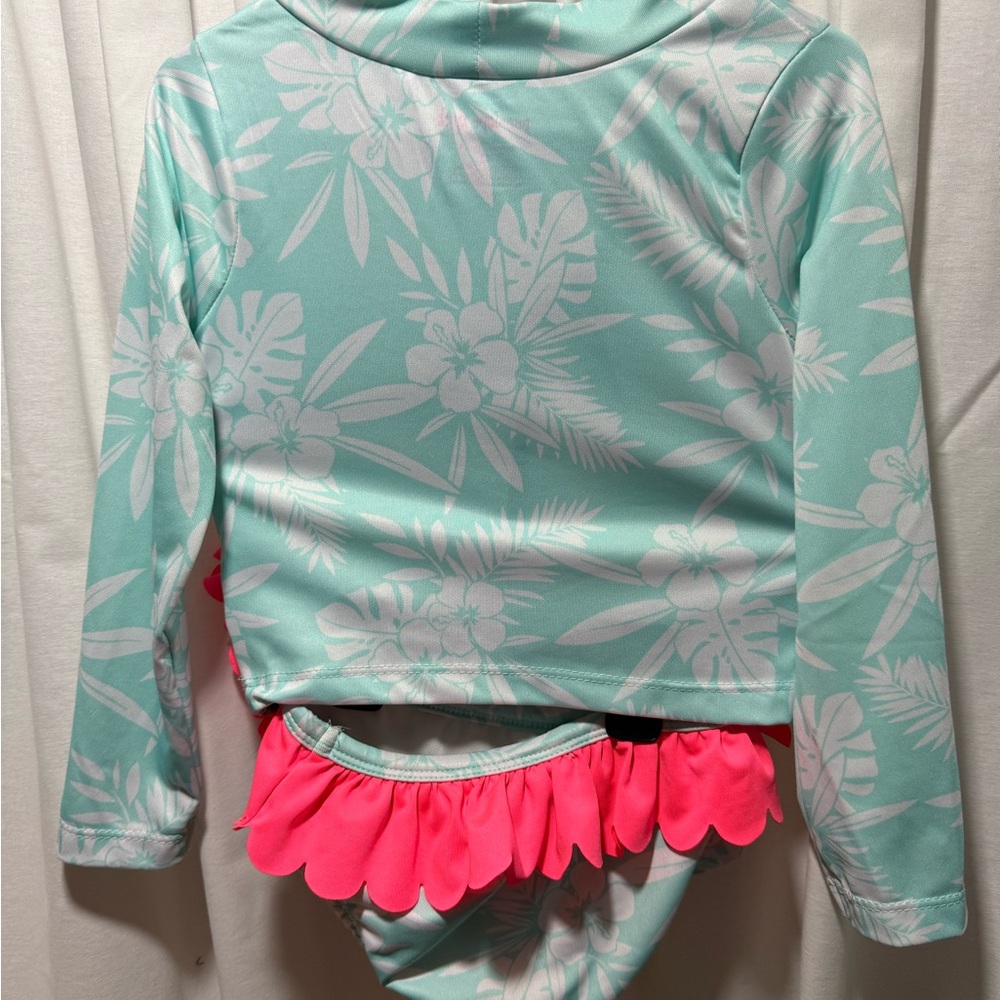 Penelope Mack Long Sleeve Swim Set with Pink Flamingo Print - Aqua/Pink - Picture 4 of 4